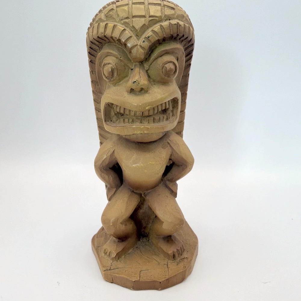 Hawaii Museum Replica Tiki Style Ceramic Figural Statue Anthropomorphic Face Tan